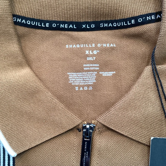 Shaquille O’Neal Mens 3XLT Big & Tall 1/4 Zip Polo Shirt Brown Black Striped NWT - Picture 7 of 8